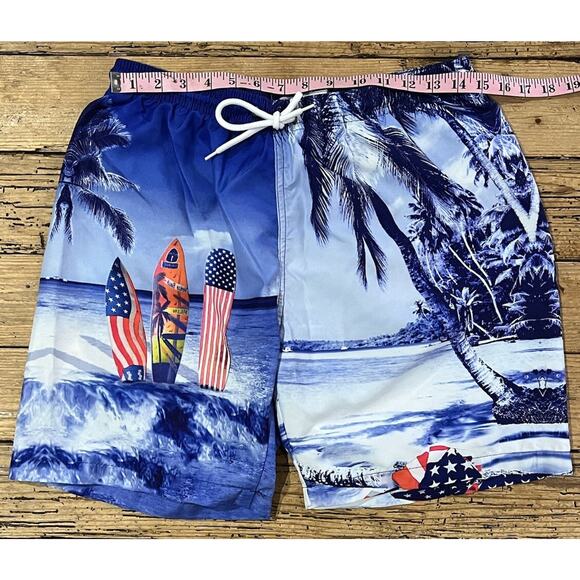 Trunks Surf & Swim Co Men’s Size M Blue Surf Tables Print Swim Trunks NWOT - Picture 3 of 7